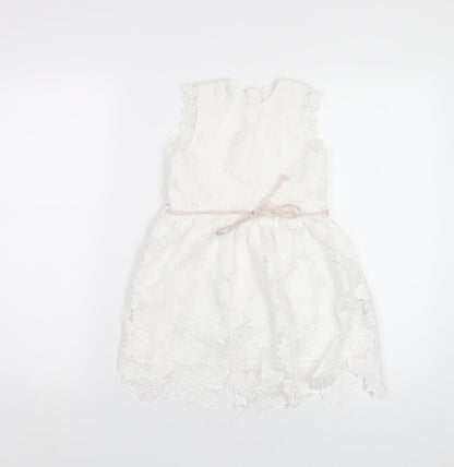 NEXT Girls White Polyester A-Line Size 5 Years Off the Shoulder Zip