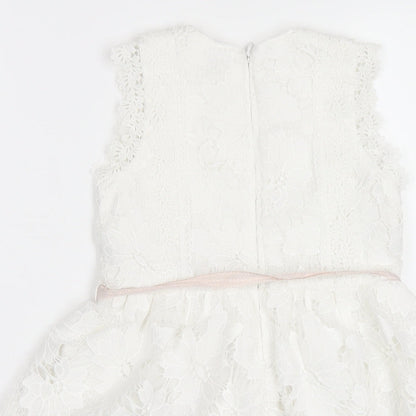 NEXT Girls White Polyester A-Line Size 5 Years Off the Shoulder Zip