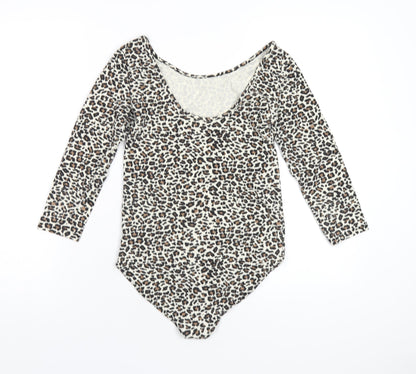 Which One Womens Beige Animal Print Vinyl Bodysuit One-Piece Size M Snap