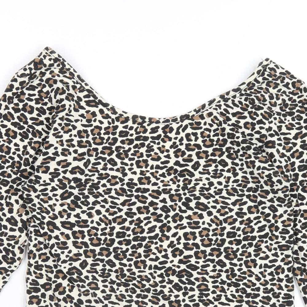 Which One Womens Beige Animal Print Vinyl Bodysuit One-Piece Size M Snap