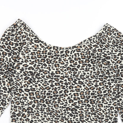 Which One Womens Beige Animal Print Vinyl Bodysuit One-Piece Size M Snap