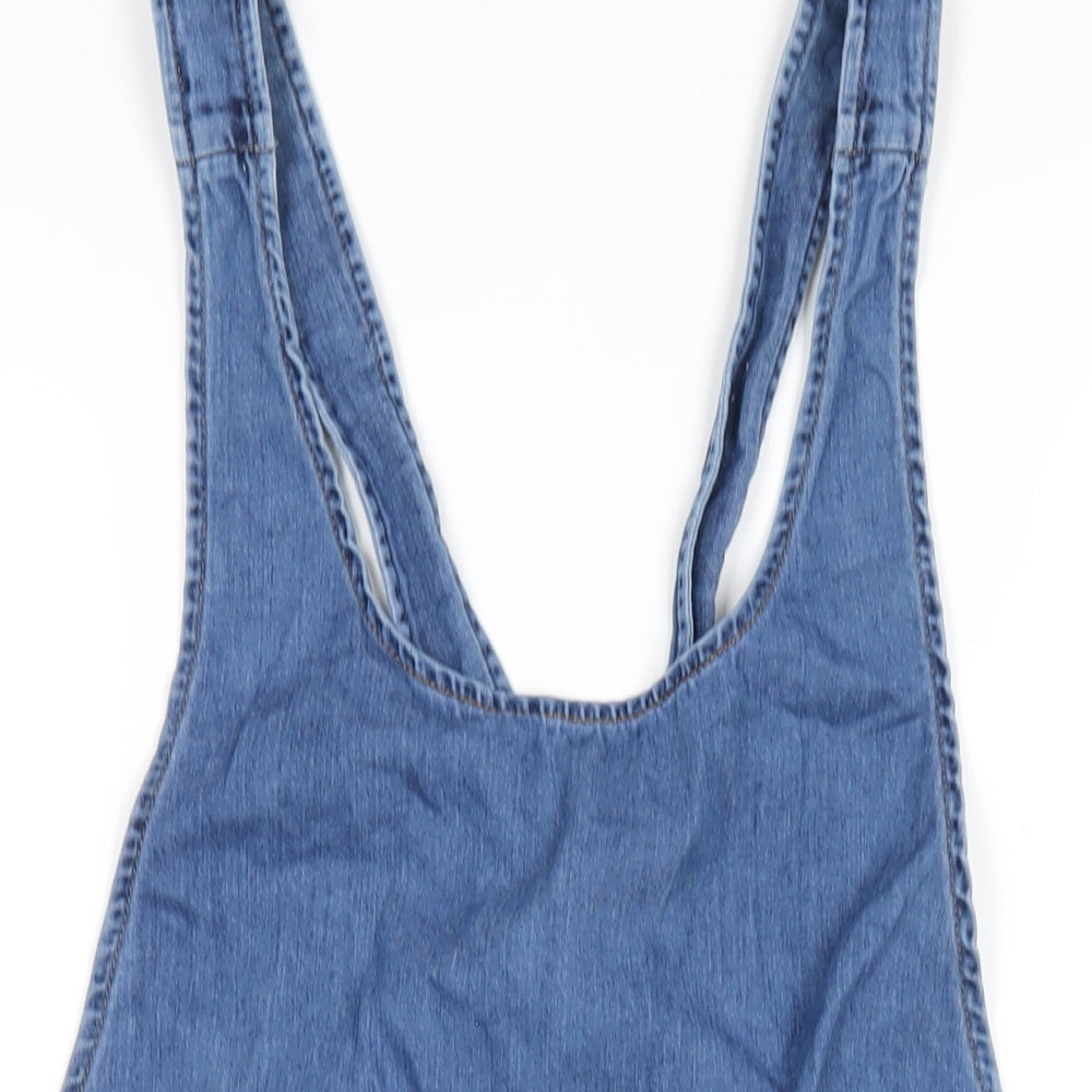 ASOS Womens Blue Cotton Pinafore/Dungaree Dress Size 10 Scoop Neck Button