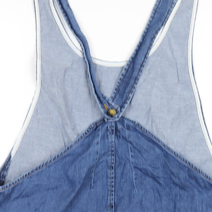 ASOS Womens Blue Cotton Pinafore/Dungaree Dress Size 10 Scoop Neck Button