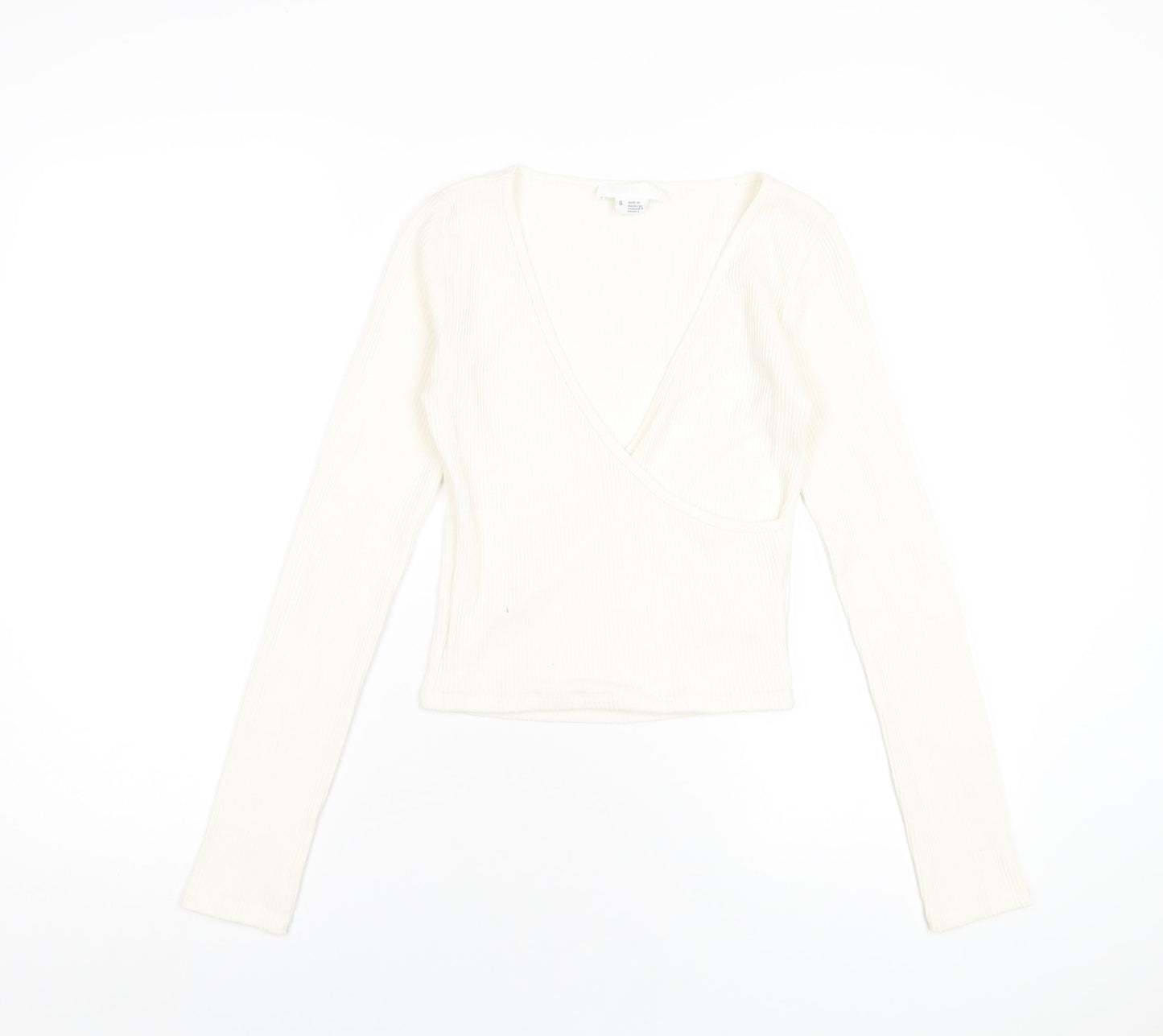 Cooperative Womens Ivory Polyester Basic T-Shirt Size S V-Neck