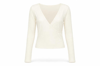 Cooperative Womens Ivory Polyester Basic T-Shirt Size S V-Neck