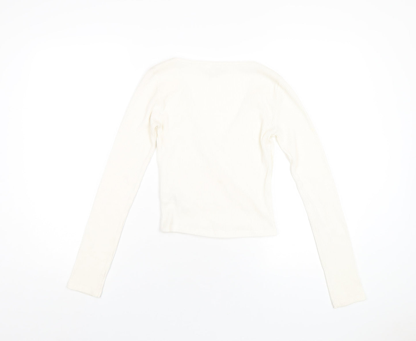 Cooperative Womens Ivory Polyester Basic T-Shirt Size S V-Neck