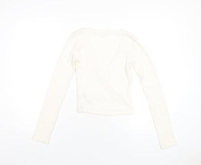 Cooperative Womens Ivory Polyester Basic T-Shirt Size S V-Neck