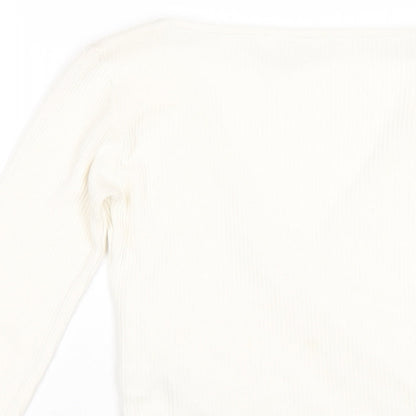 Cooperative Womens Ivory Polyester Basic T-Shirt Size S V-Neck
