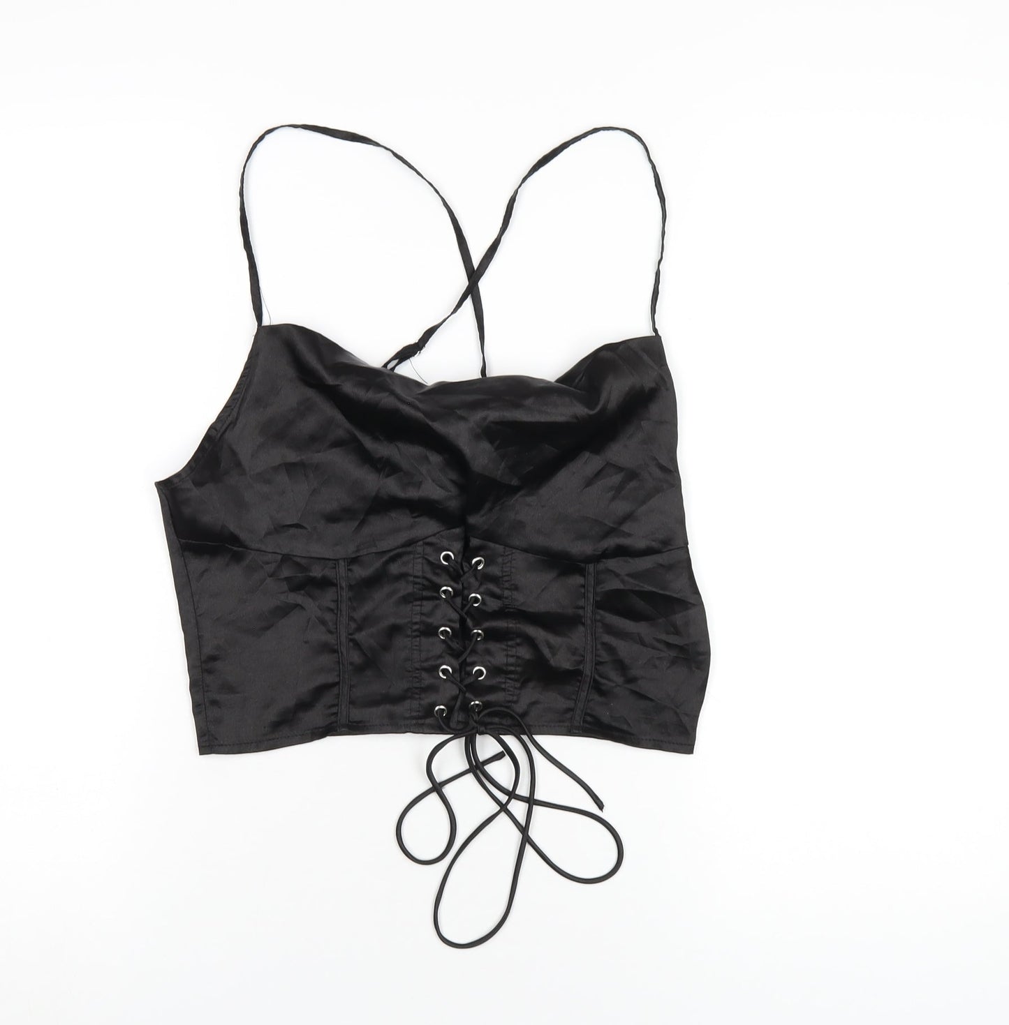 Womens UK Size 12 PRETTYLITTLETHING Black Camisole T-Shirt