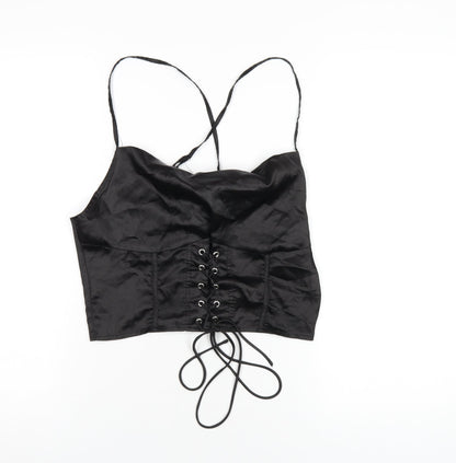 Womens UK Size 12 PRETTYLITTLETHING Black Camisole T-Shirt
