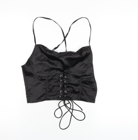 Womens UK Size 12 PRETTYLITTLETHING Black Camisole T-Shirt