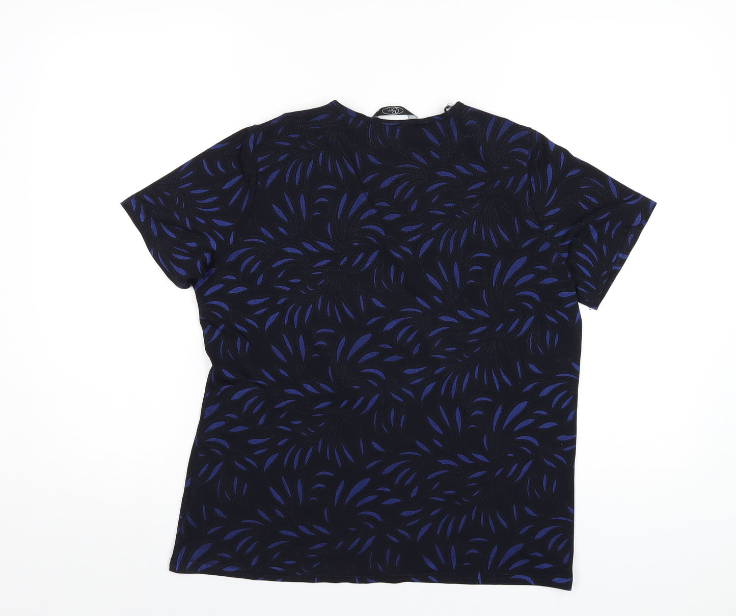 Bonmarché Womens Blue Geometric Polyester Basic T-Shirt Size 14 Scoop Neck