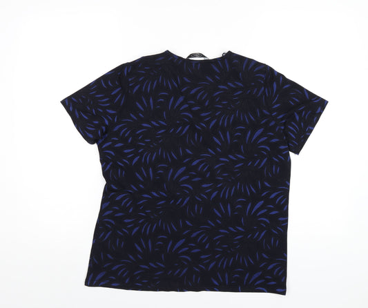 Bonmarché Womens Blue Geometric Polyester Basic T-Shirt Size 14 Scoop Neck