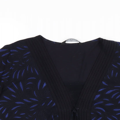 Bonmarché Womens Blue Geometric Polyester Basic T-Shirt Size 14 Scoop Neck