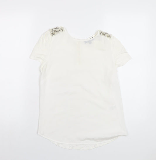 Womens UK Size 12 Warehouse Ivory Basic T-Shirt