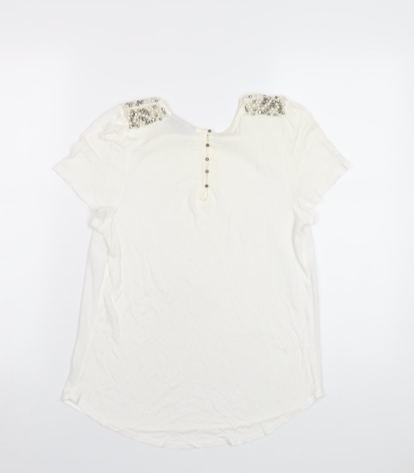 Womens UK Size 12 Warehouse Ivory Basic T-Shirt