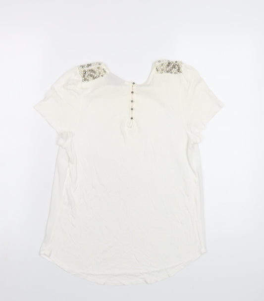 Womens UK Size 12 Warehouse Ivory Basic T-Shirt
