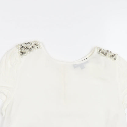 Womens UK Size 12 Warehouse Ivory Basic T-Shirt