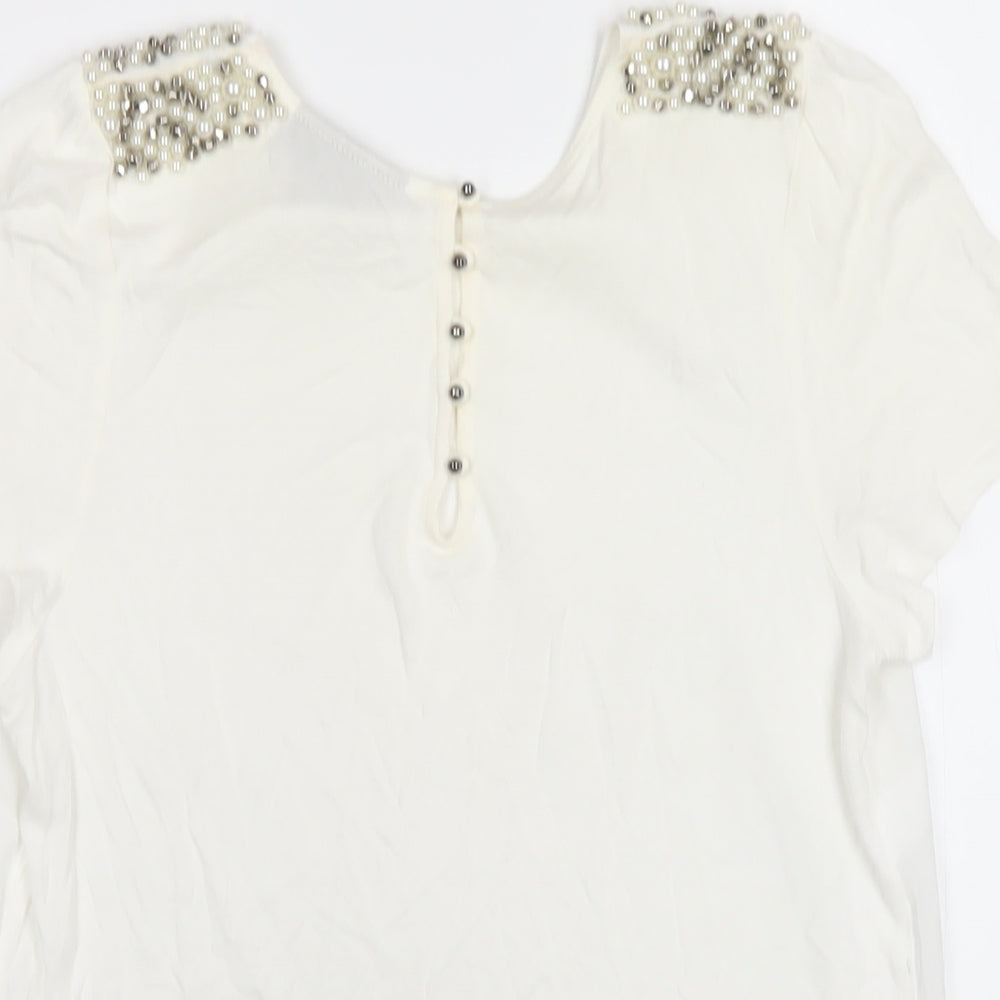 Womens UK Size 12 Warehouse Ivory Basic T-Shirt