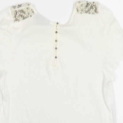 Womens UK Size 12 Warehouse Ivory Basic T-Shirt