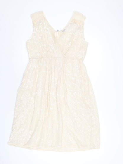 French Connection Womens Ivory Polyester A-Line Size 14 V-Neck Zip - Sequin