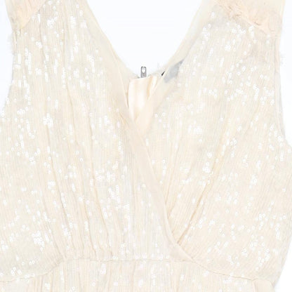 French Connection Womens Ivory Polyester A-Line Size 14 V-Neck Zip - Sequin