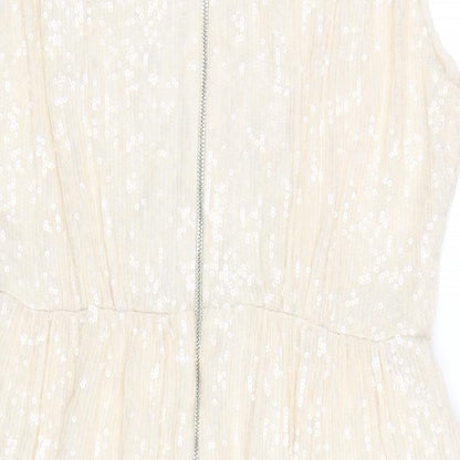 French Connection Womens Ivory Polyester A-Line Size 14 V-Neck Zip - Sequin