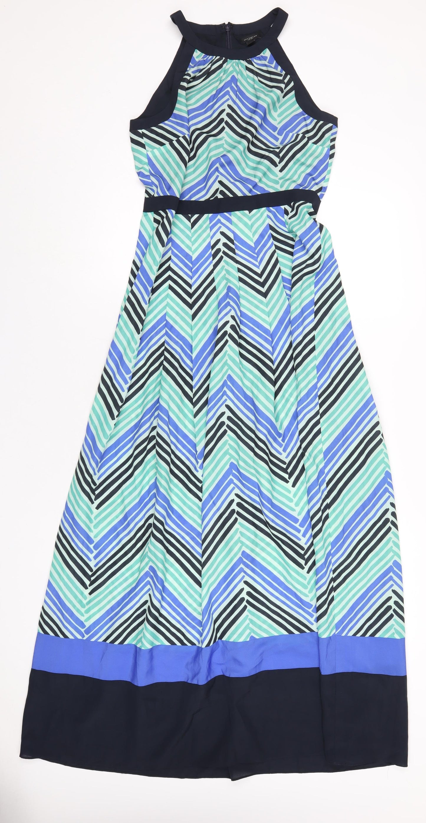 Ann Taylor Womens Multicoloured Herringbone Polyester A-Line Size 10 Round Neck Zip