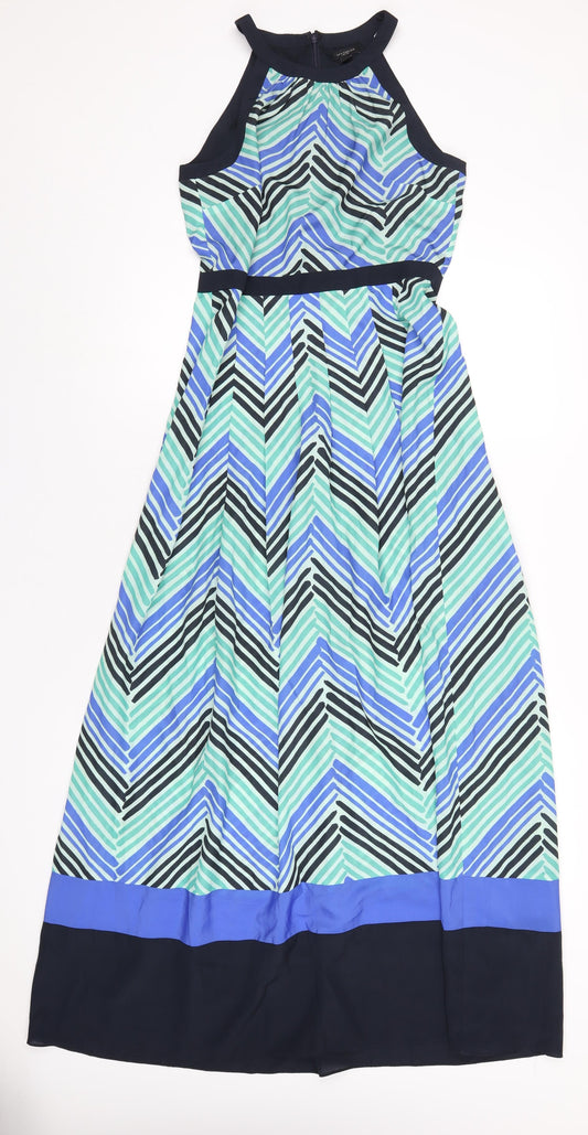 Ann Taylor Womens Multicoloured Herringbone Polyester A-Line Size 10 Round Neck Zip