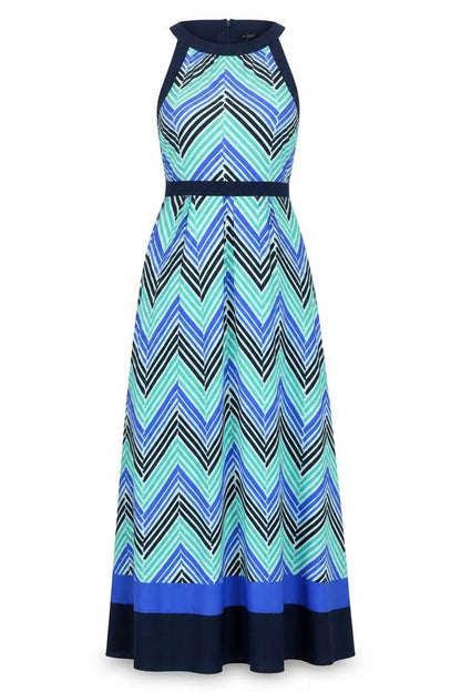 Ann Taylor Womens Multicoloured Herringbone Polyester A-Line Size 10 Round Neck Zip
