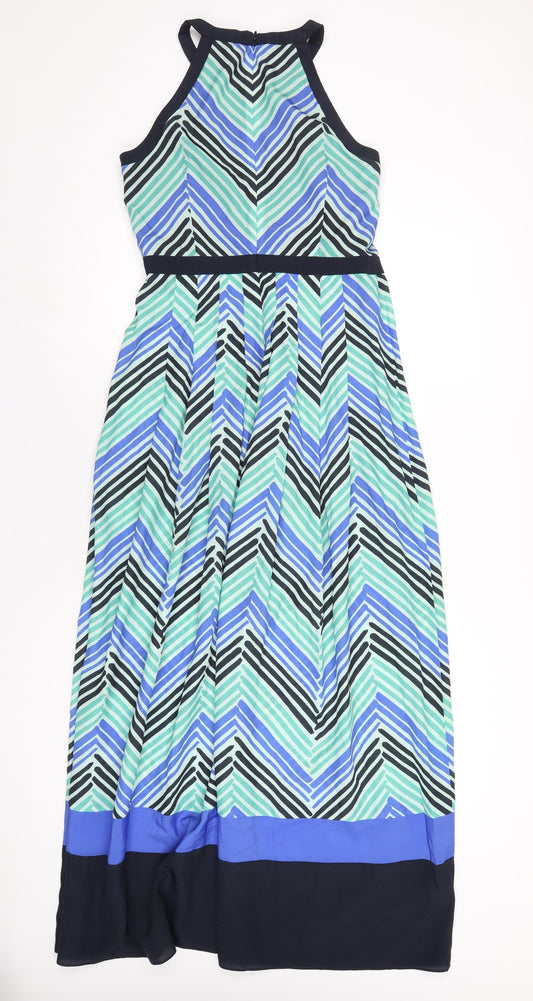 Ann Taylor Womens Multicoloured Herringbone Polyester A-Line Size 10 Round Neck Zip