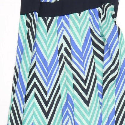 Ann Taylor Womens Multicoloured Herringbone Polyester A-Line Size 10 Round Neck Zip