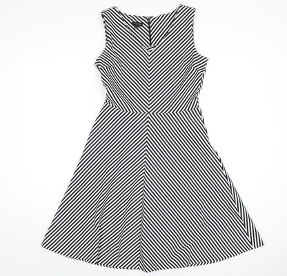 Talbots Womens Black Striped Polyester A-Line Size S V-Neck Zip