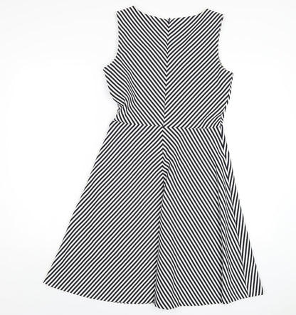 Talbots Womens Black Striped Polyester A-Line Size S V-Neck Zip