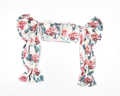 PRETTYLITTLETHING Womens Multicoloured Floral Polyester Cropped T-Shirt Size 4 Sweetheart