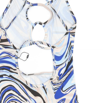 PRETTYLITTLETHING Womens Blue Geometric Polyester Bodycon Size 8 Scoop Neck Pullover