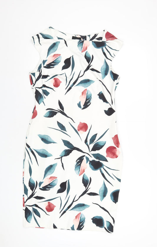 Autograph Womens White Floral Polyester Pencil Dress Size 14 Square Neck Zip