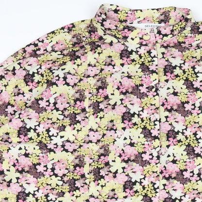 Selected Femme Womens Multicoloured Floral Polyester A-Line Size 8 Round Neck Button