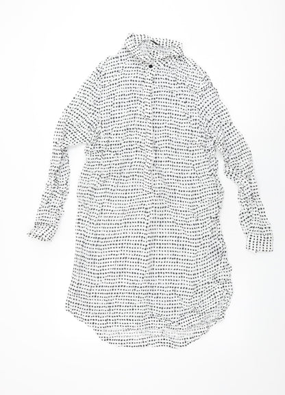 Just Female Womens White Geometric Cupro Shift Size M Collared Button