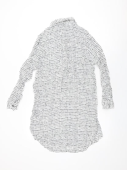 Just Female Womens White Geometric Cupro Shift Size M Collared Button