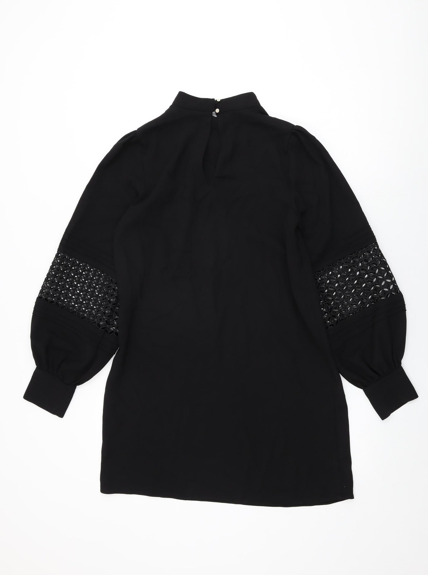 River Island Womens Black Polyester Shift Size 10 High Neck Button
