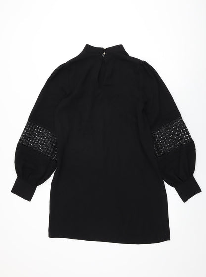 River Island Womens Black Polyester Shift Size 10 High Neck Button