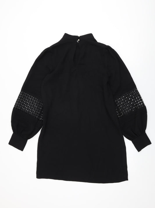 River Island Womens Black Polyester Shift Size 10 High Neck Button