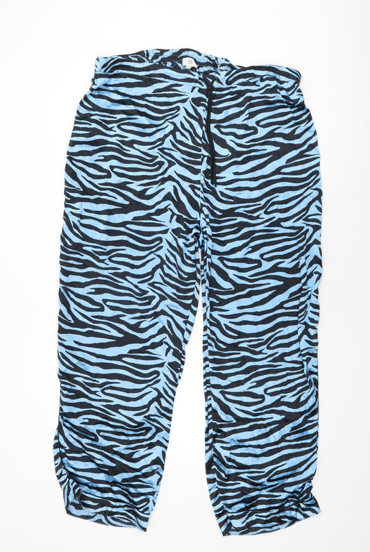 River Island Womens Blue Animal Print Polyester Trousers Size 26 L29 in Regular Drawstring