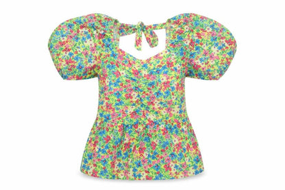 Pep&Co Womens Yellow Floral Polyester Basic Blouse Size 8 Sweetheart - Balloon Sleeves