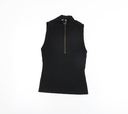 Womens UK Size S Zara Black Basic T-Shirt