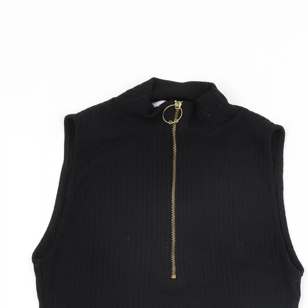 Womens UK Size S Zara Black Basic T-Shirt