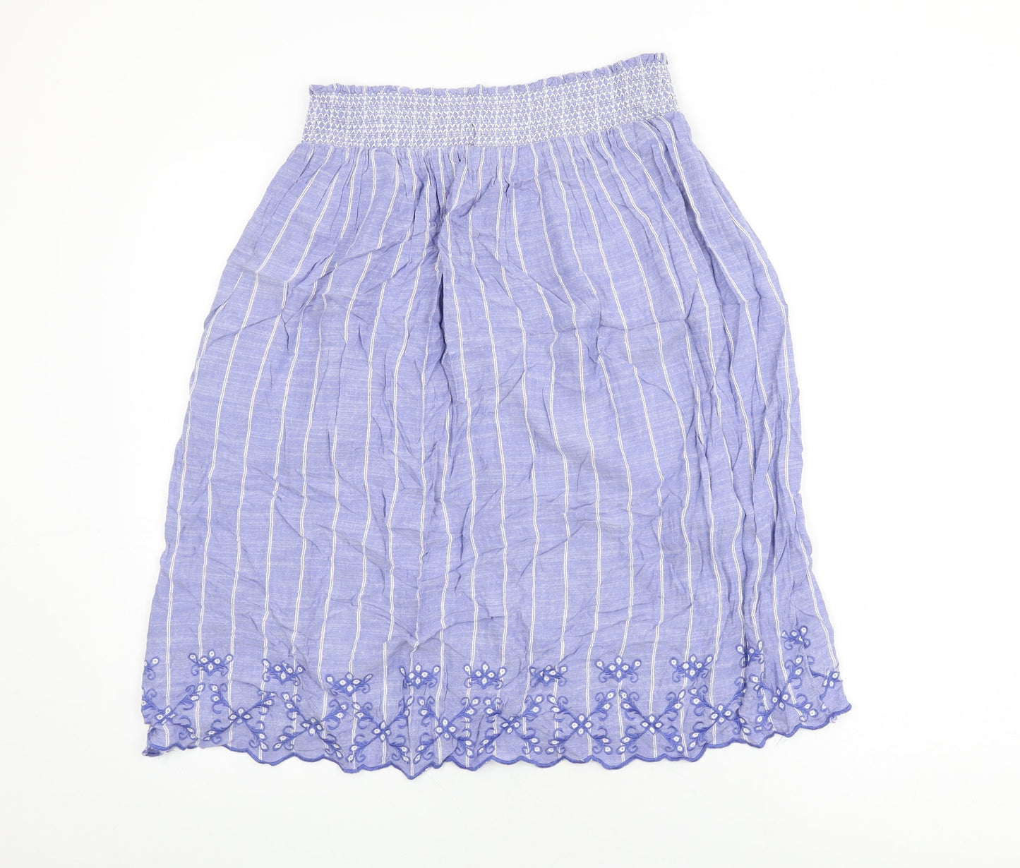 Marks and Spencer Womens Blue Striped Viscose Swing Skirt Size 14