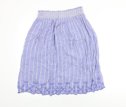 Marks and Spencer Womens Blue Striped Viscose Swing Skirt Size 14