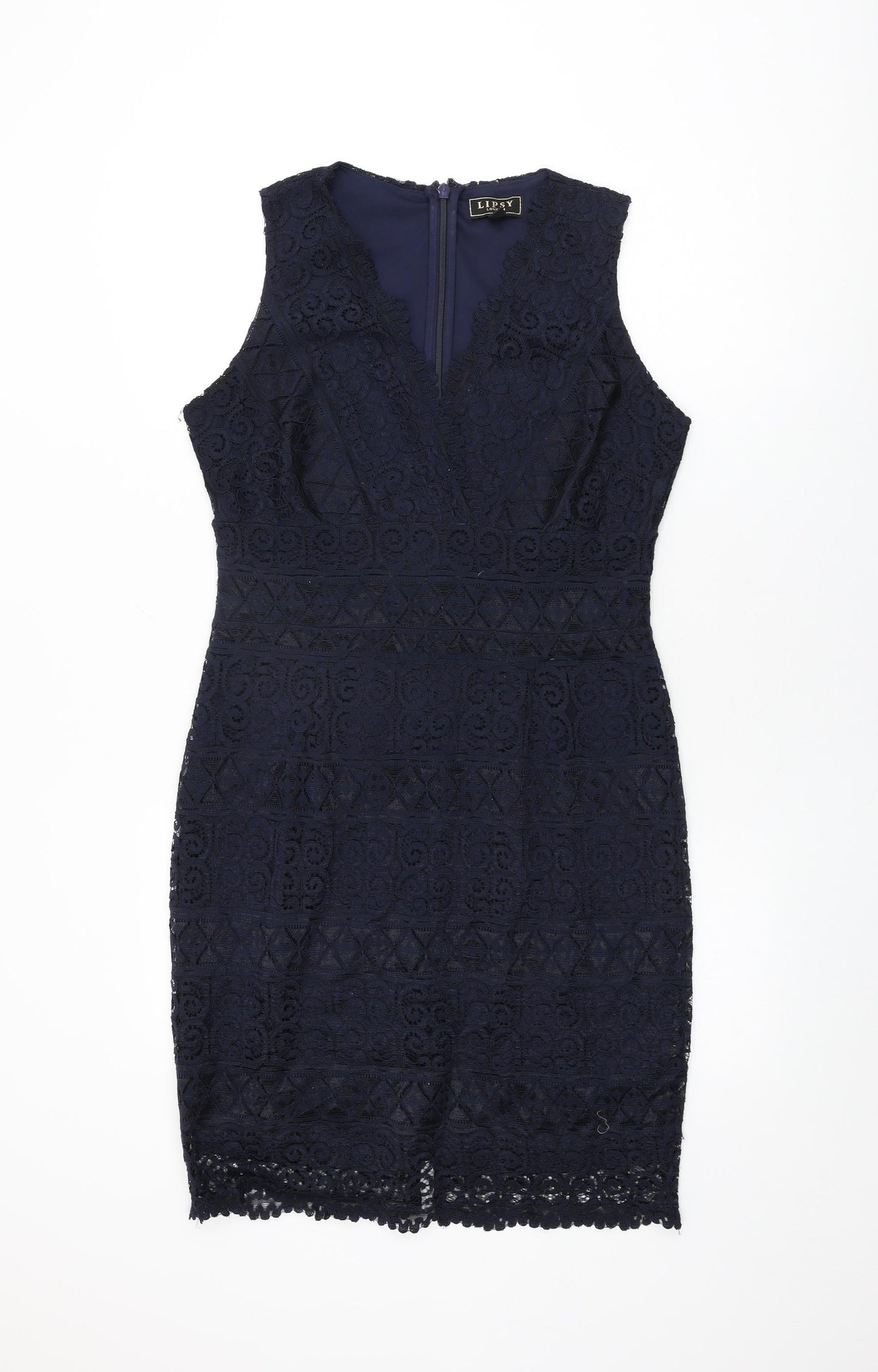 Lipsy Womens Blue Floral Polyester Bodycon Size 14 V-Neck Zip